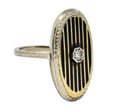Victorian Diamond 14 Karat White Gold Enamel Striped Mourning Ring - Wilson's Estate Jewelry