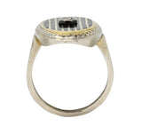 Victorian Diamond 14 Karat White Gold Enamel Striped Mourning Ring - Wilson's Estate Jewelry