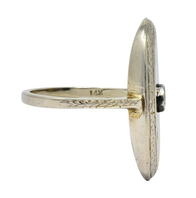Victorian Diamond 14 Karat White Gold Enamel Striped Mourning Ring - Wilson's Estate Jewelry
