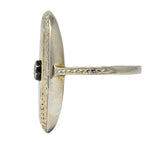 Victorian Diamond 14 Karat White Gold Enamel Striped Mourning Ring - Wilson's Estate Jewelry