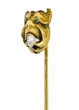 Victorian Diamond Demantoid Garnet 14 Karat Gargoyle Stickpin - Wilson's Estate Jewelry
