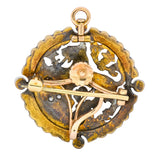 Victorian Diamond Pearl Ruby Enamel Stylized Lion Pendant Pin - Wilson's Estate Jewelry
