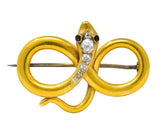 Victorian Diamond Ruby 18 Karat Gold Infinity Snake Brooch Circa 1900 - Wilson's Estate Jewelry