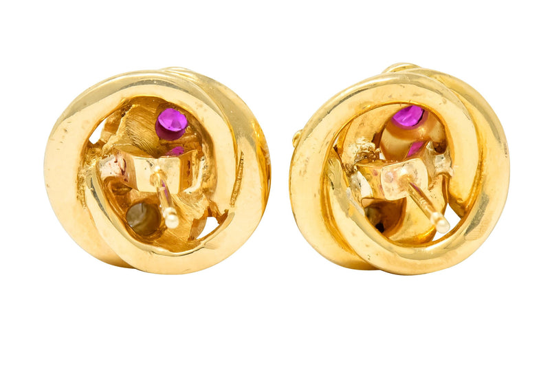 Victorian Diamond Ruby 18 Karat Yellow Gold Winding Snake Stud Earrings - Wilson's Estate Jewelry
