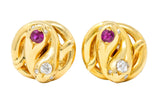 Victorian Diamond Ruby 18 Karat Yellow Gold Winding Snake Stud Earrings - Wilson's Estate Jewelry