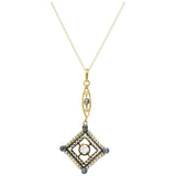 Victorian Diamond Sapphire Seed Pearl 14 Karat Gold Pendant Necklace Wilson's Estate Jewelry