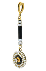 Victorian Diamond Seed Pearl Onyx 14 Karat Gold Drop Pendant Wilson's Estate Jewelry