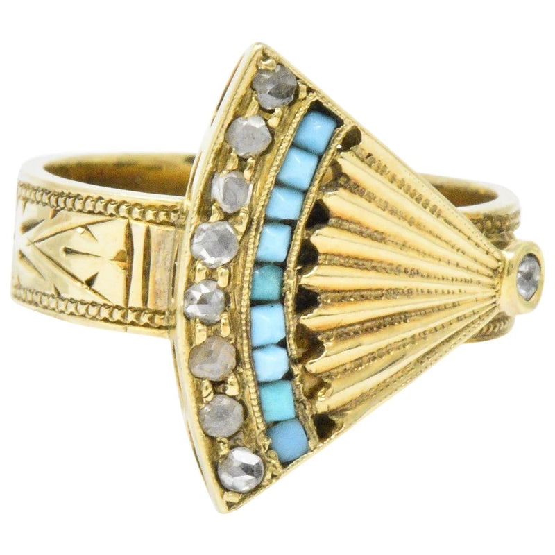 Victorian Diamond Turquoise 14 Karat Gold Fan Band Ring Wilson's Estate Jewelry