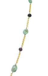 Victorian Emerald Sapphire Ruby 14 Karat Gold 27 Inch Station Necklace Wilson's Estate Jewelry