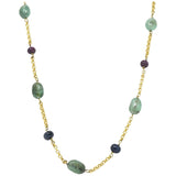 Victorian Emerald Sapphire Ruby 14 Karat Gold 27 Inch Station Necklace Wilson's Estate Jewelry
