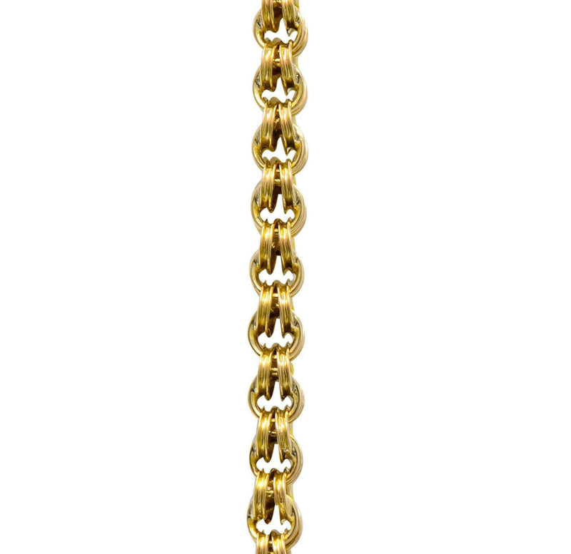Victorian Enamel 10 Karat Gold Barrel Clasp Long Chain Necklace - Wilson's Estate Jewelry