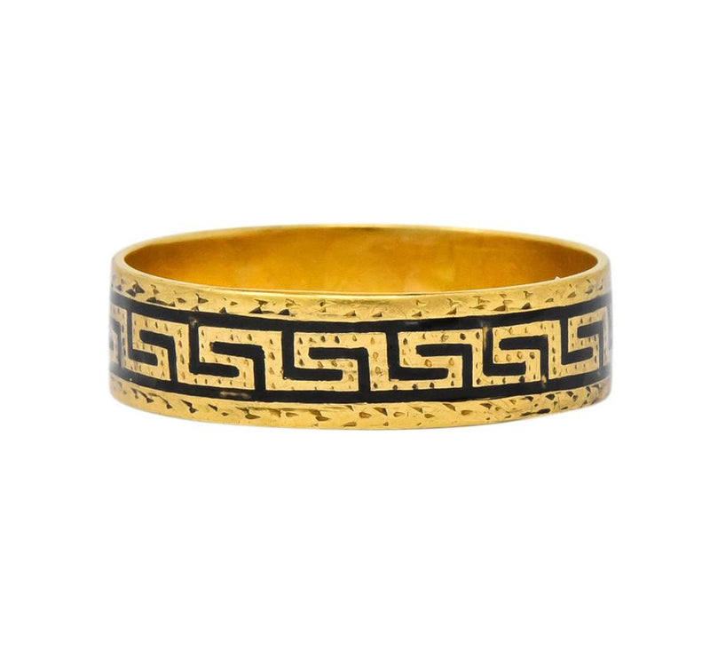 Victorian Enamel 14 Karat Gold Greek Key Band Ring - Wilson's Estate Jewelry