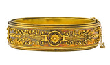 Victorian Etruscan Revival 14 Karat Gold Floral Bangle Bracelet Circa 1870 - Wilson's Estate Jewelry