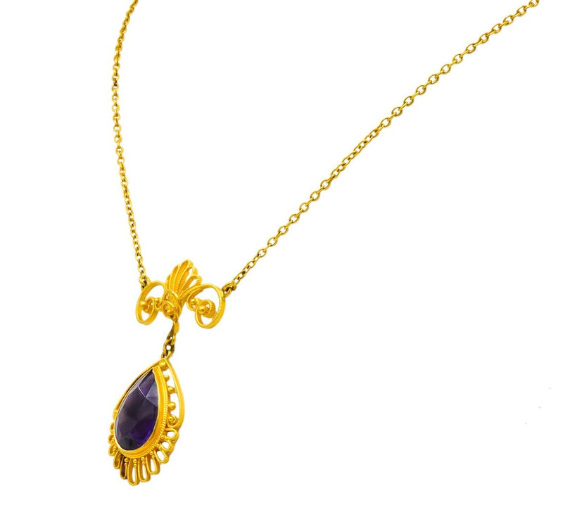 Victorian Etruscan Revival 3.50 CTW Amethyst Pearl 14 Karat Gold Necklace - Wilson's Estate Jewelry