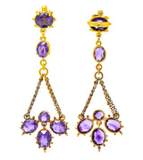 Victorian Etruscan Revival 4.52 CTW Amethyst 18 Karat Gold Chandelier Earrings Circa 1870's - Wilson's Estate Jewelry