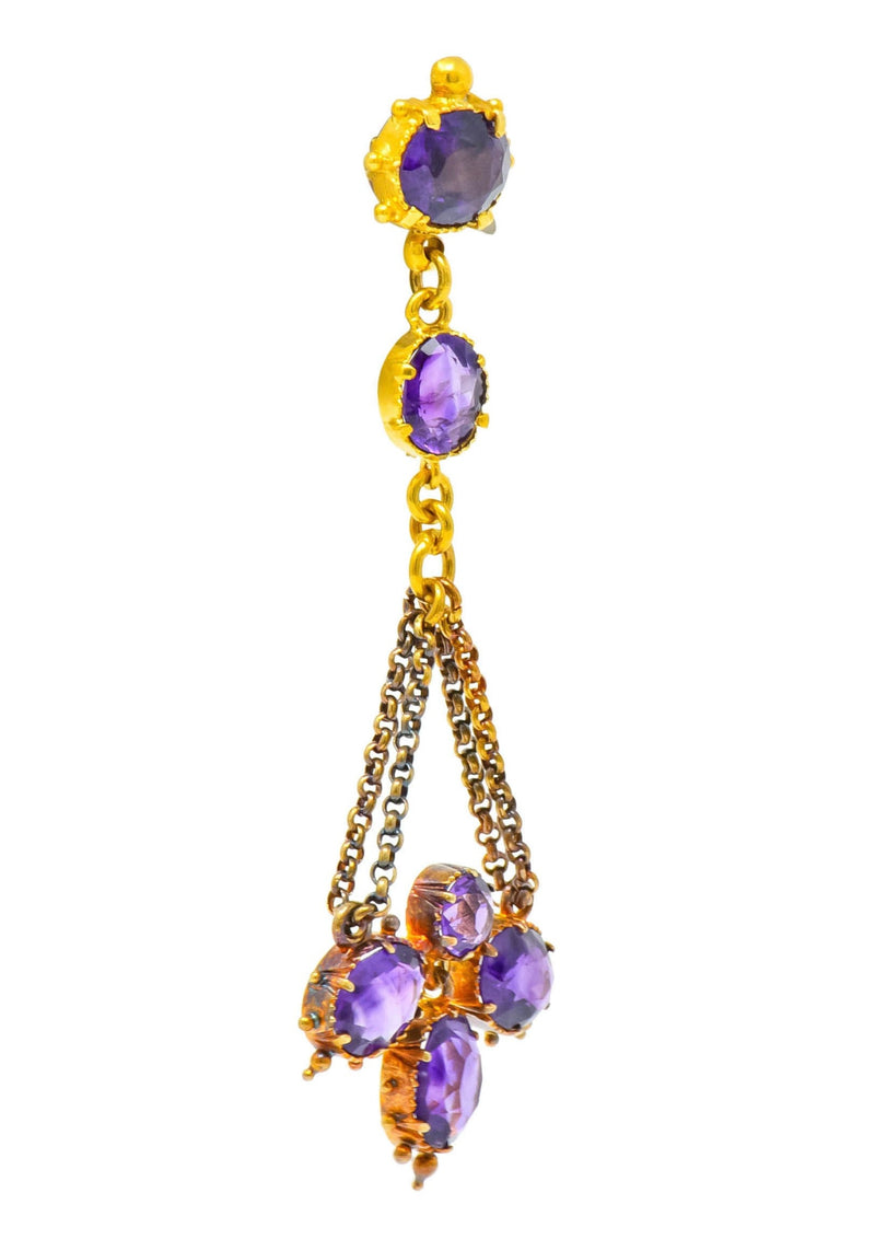 Victorian Etruscan Revival 4.52 CTW Amethyst 18 Karat Gold Chandelier Earrings Circa 1870's - Wilson's Estate Jewelry
