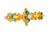 Victorian Etruscan Revival Diamond Turquoise 18 Karat Gold Brooch - Wilson's Estate Jewelry