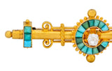 Victorian Etruscan Revival Diamond Turquoise 18 Karat Gold Brooch - Wilson's Estate Jewelry