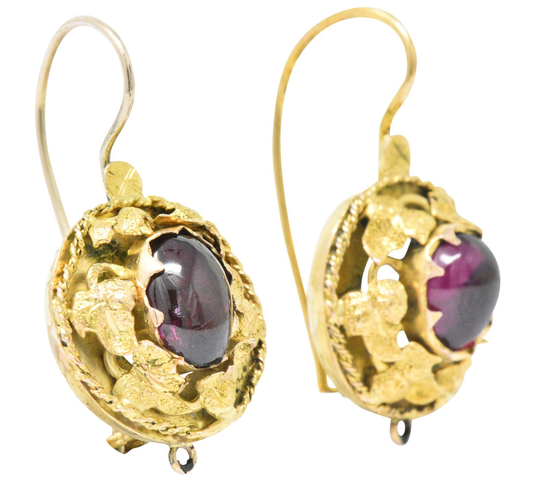 Victorian Garnet 14 Karat Gold Hook Earrings Wilson's Estate Jewelry