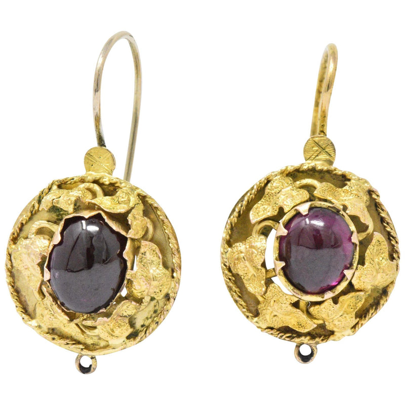 Victorian Garnet 14 Karat Gold Hook Earrings Wilson's Estate Jewelry