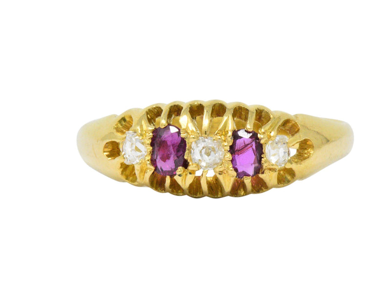 Victorian H.W.L. 0.40 CTW Diamond Ruby 18 Karat Gold Ring Wilson's Estate Jewelry