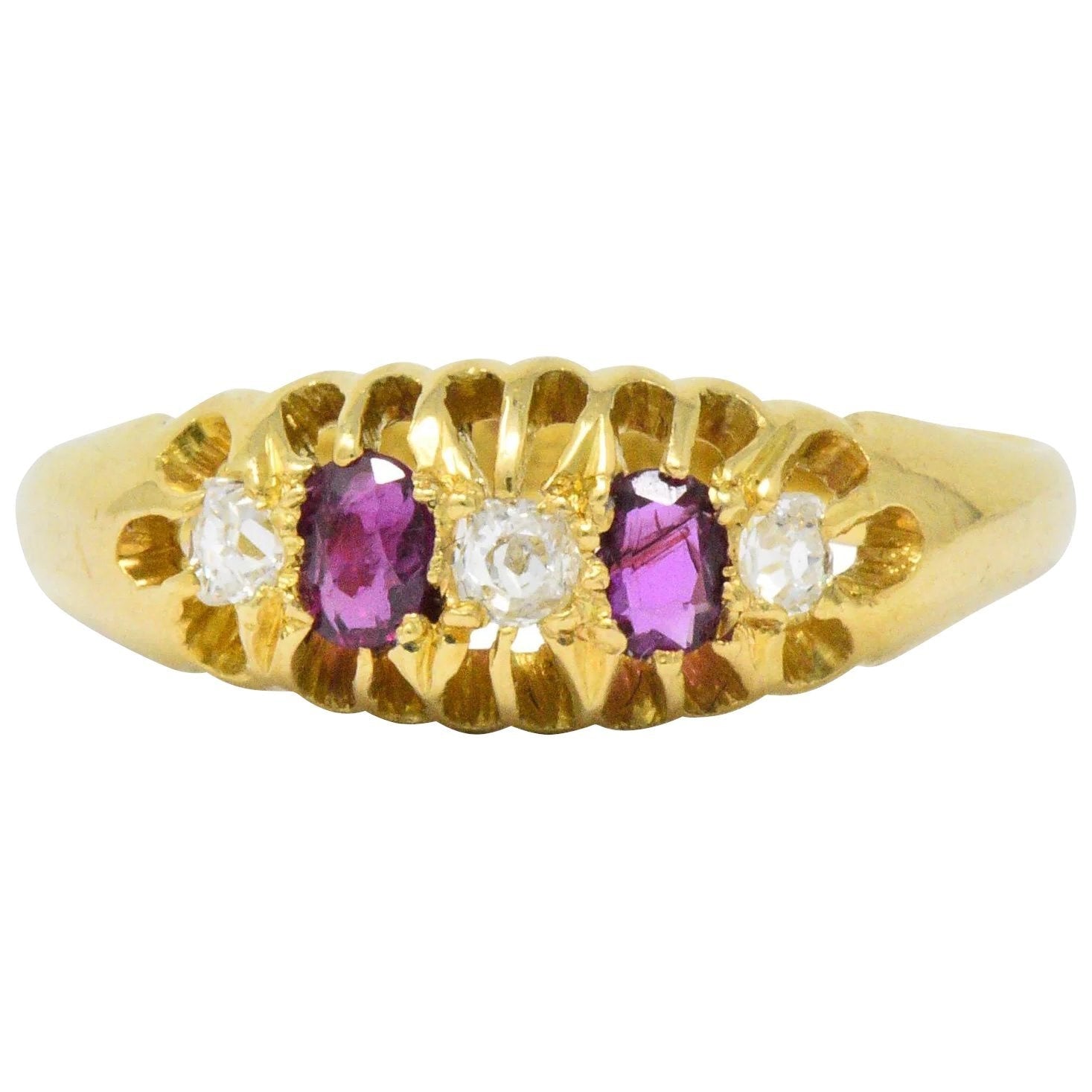 Victorian H.W.L. 0.40 CTW Diamond Ruby 18 Karat Gold Ring Wilson's Estate Jewelry