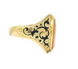 Victorian Carved Hardstone Enamel 14 Karat Gold Shield Unisex Signet Ring Wilson's Estate Jewelry