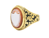 Victorian Carved Hardstone Enamel 14 Karat Gold Shield Unisex Signet Ring Wilson's Estate Jewelry