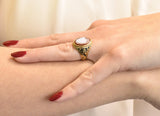 Victorian Carved Hardstone Enamel 14 Karat Gold Shield Unisex Signet Ring Wilson's Estate Jewelry
