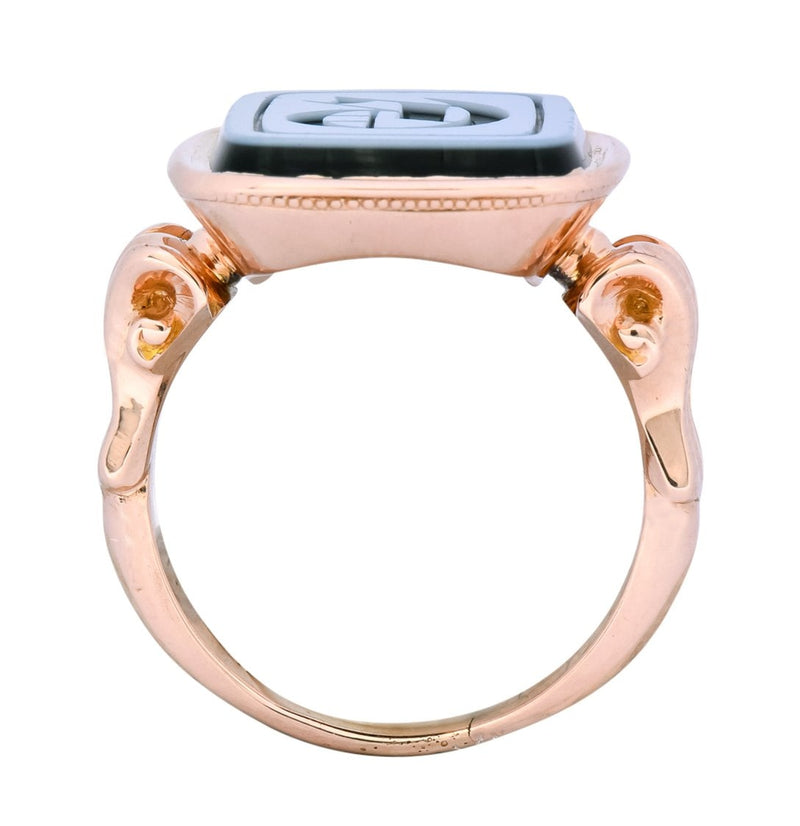 Victorian Hardstone Intaglio 14 Karat Rose Gold Lettered Signet Ring - Wilson's Estate Jewelry
