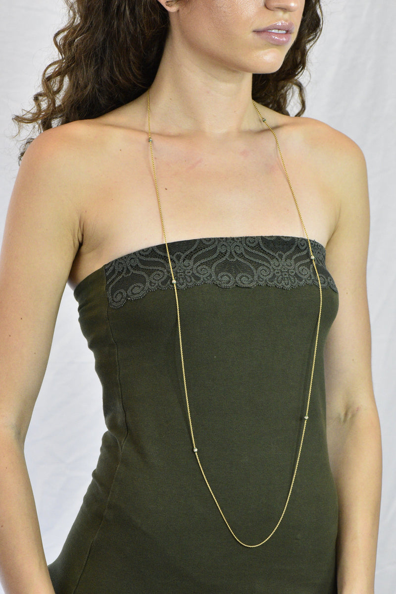 Victorian Jade Seed Pearl 14 Karat Gold 48 Inch Station Necklace - Wilson's Estate Jewelry