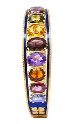 Victorian Multi-Gem Sapphire Citrine Enamel 14 Karat Gold Bangle Bracelet Circa 1880 - Wilson's Estate Jewelry