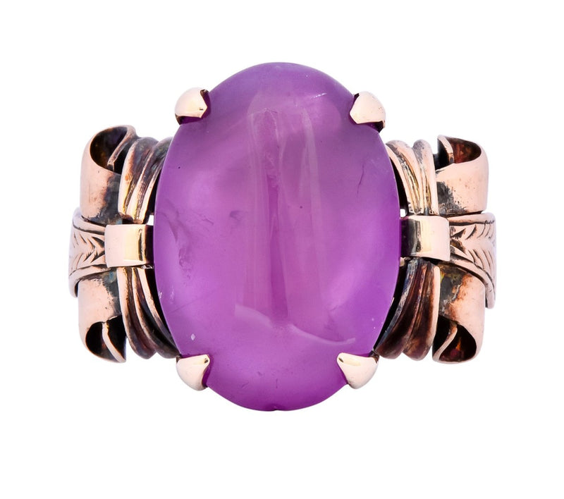 Victorian Natural Ruby 14 Karat Gold Scrolled Dinner Ring GIA - Wilson's Estate Jewelry