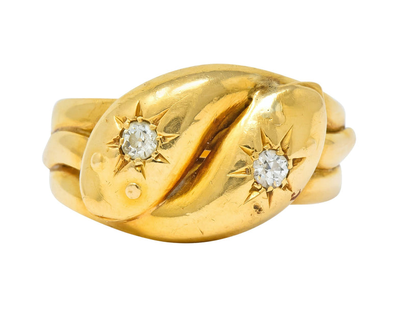 Victorian Old Mine Cut Diamond 18 Karat Gold British Snake Band Ring - Wilson's Estate Jewelry