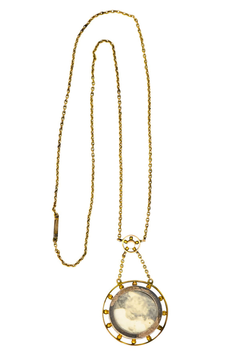 Victorian Pearl Enamel 14 Karat Yellow Gold Pendant Necklace - Wilson's Estate Jewelry