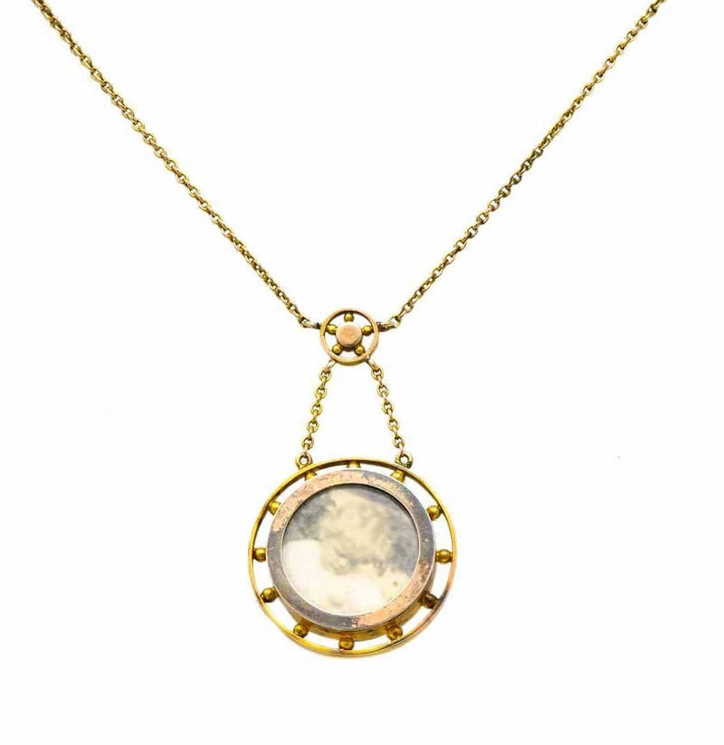 Victorian Pearl Enamel 14 Karat Yellow Gold Pendant Necklace - Wilson's Estate Jewelry