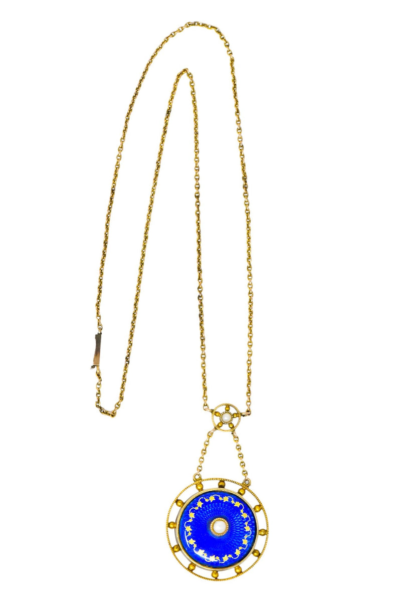 Victorian Pearl Enamel 14 Karat Yellow Gold Pendant Necklace - Wilson's Estate Jewelry