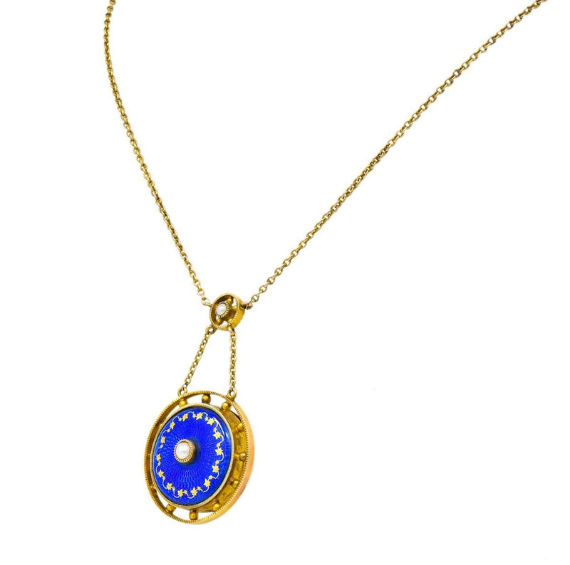Victorian Pearl Enamel 14 Karat Yellow Gold Pendant Necklace - Wilson's Estate Jewelry