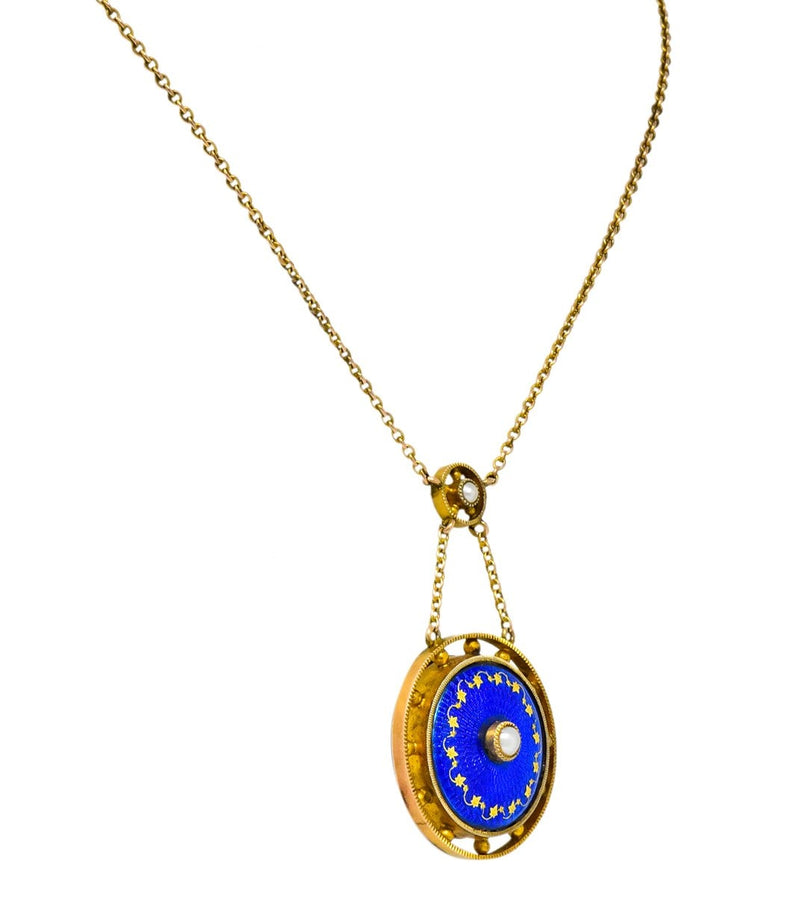 Victorian Pearl Enamel 14 Karat Yellow Gold Pendant Necklace - Wilson's Estate Jewelry