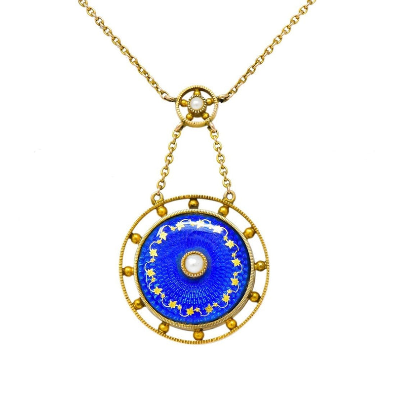 Victorian Pearl Enamel 14 Karat Yellow Gold Pendant Necklace - Wilson's Estate Jewelry