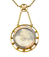 Victorian Pearl Enamel 14 Karat Yellow Gold Pendant Necklace - Wilson's Estate Jewelry