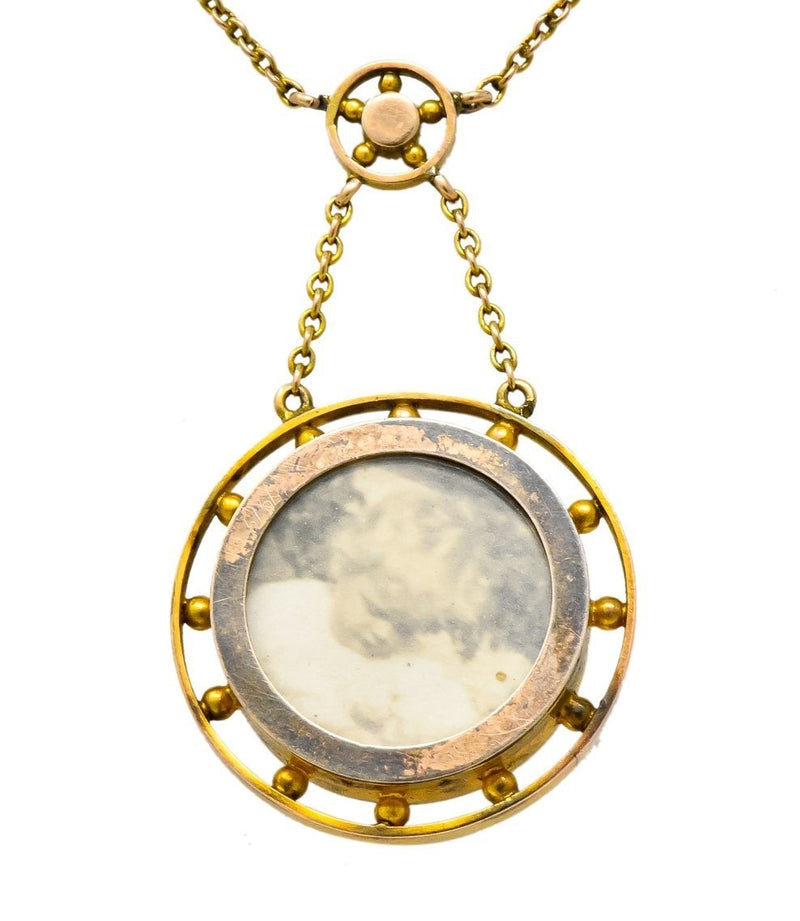 Victorian Pearl Enamel 14 Karat Yellow Gold Pendant Necklace - Wilson's Estate Jewelry