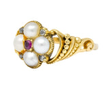 Victorian Pearl Ruby Diamond 14 Karat Gold Ring - Wilson's Estate Jewelry