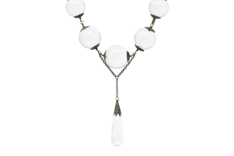 Victorian "Pools Of Light" Crystal & Silver Drop Necklace Circa 1880 Wilson's Estate Jewelry