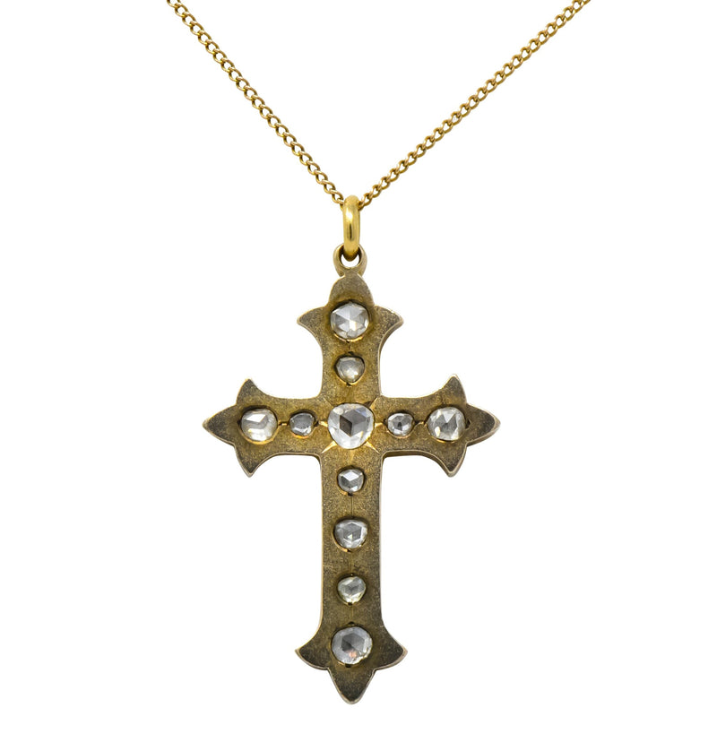 Victorian Rose Cut Diamond 14 Karat Gold Unisex Cross Pendant - Wilson's Estate Jewelry