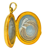 Victorian Rose Cut Diamond Enamel 18 Karat Gold Cherub Mourning Locket Pendant - Wilson's Estate Jewelry