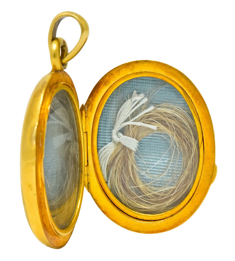 Victorian Rose Cut Diamond Enamel 18 Karat Gold Cherub Mourning Locket Pendant - Wilson's Estate Jewelry