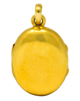 Victorian Rose Cut Diamond Enamel 18 Karat Gold Cherub Mourning Locket Pendant - Wilson's Estate Jewelry