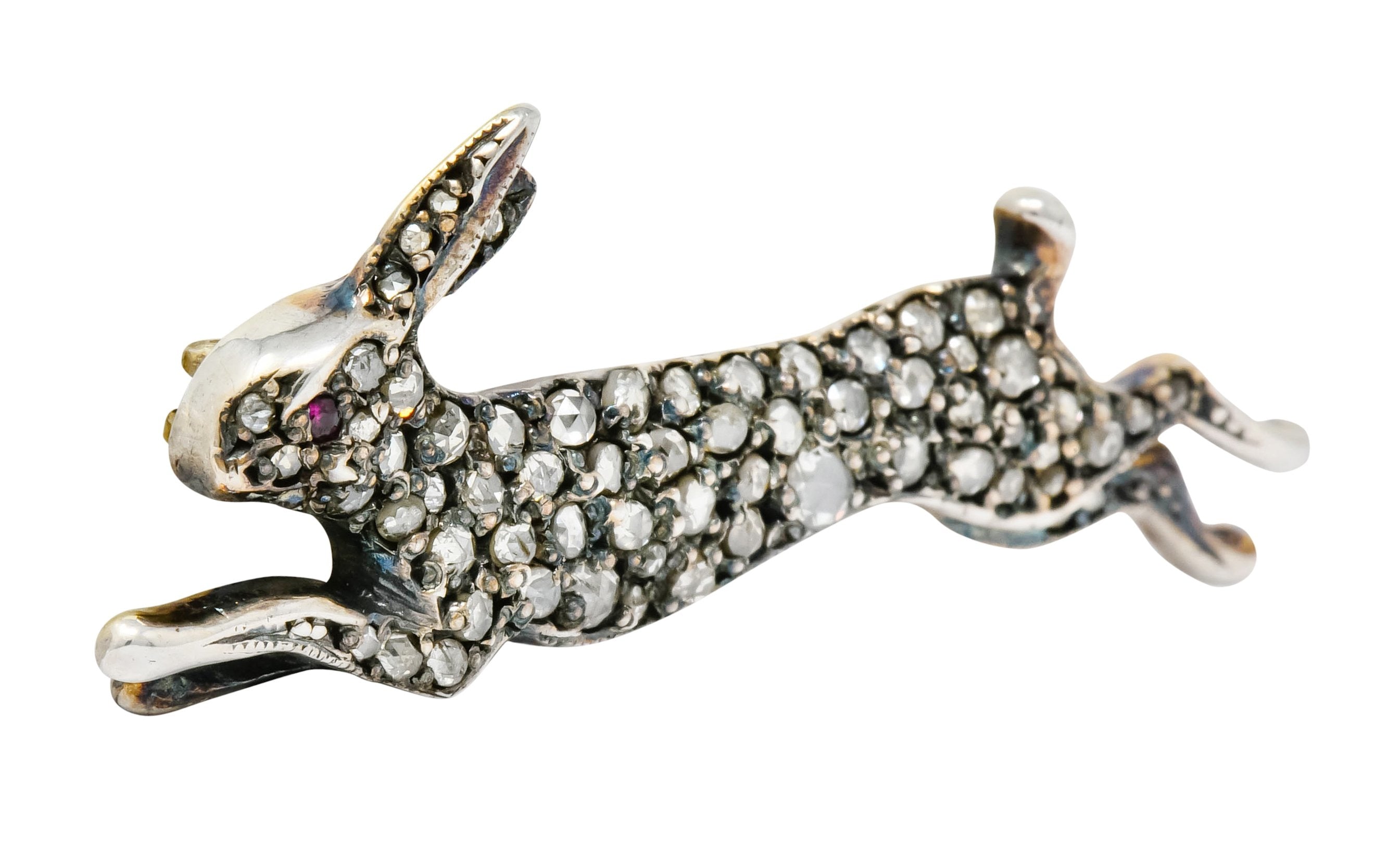 Victorian Rose Cut Diamond Silver-Topped Leaping Rabbit Hare Brooch - Wilson's Estate Jewelry
