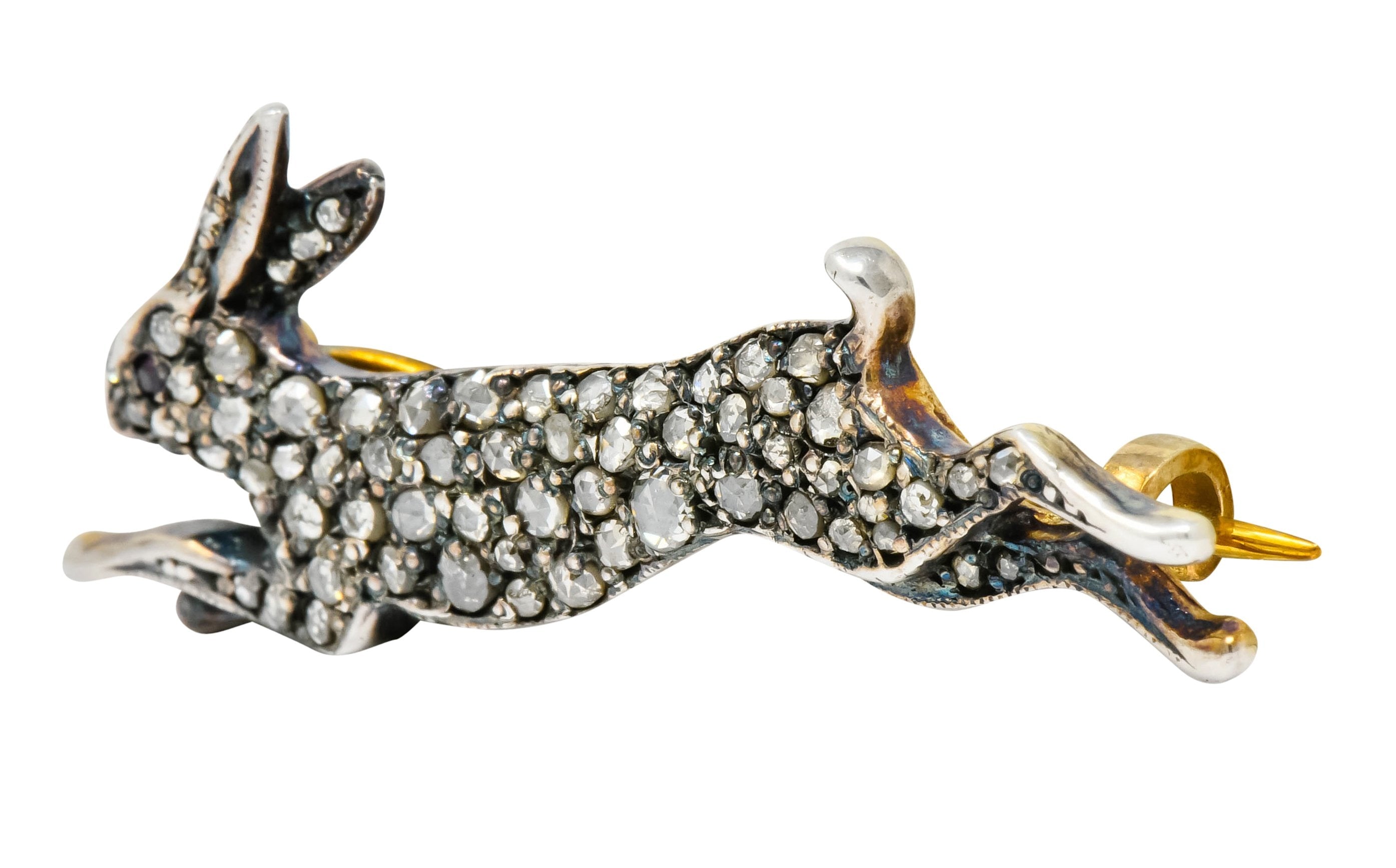 Victorian Rose Cut Diamond Silver-Topped Leaping Rabbit Hare Brooch - Wilson's Estate Jewelry